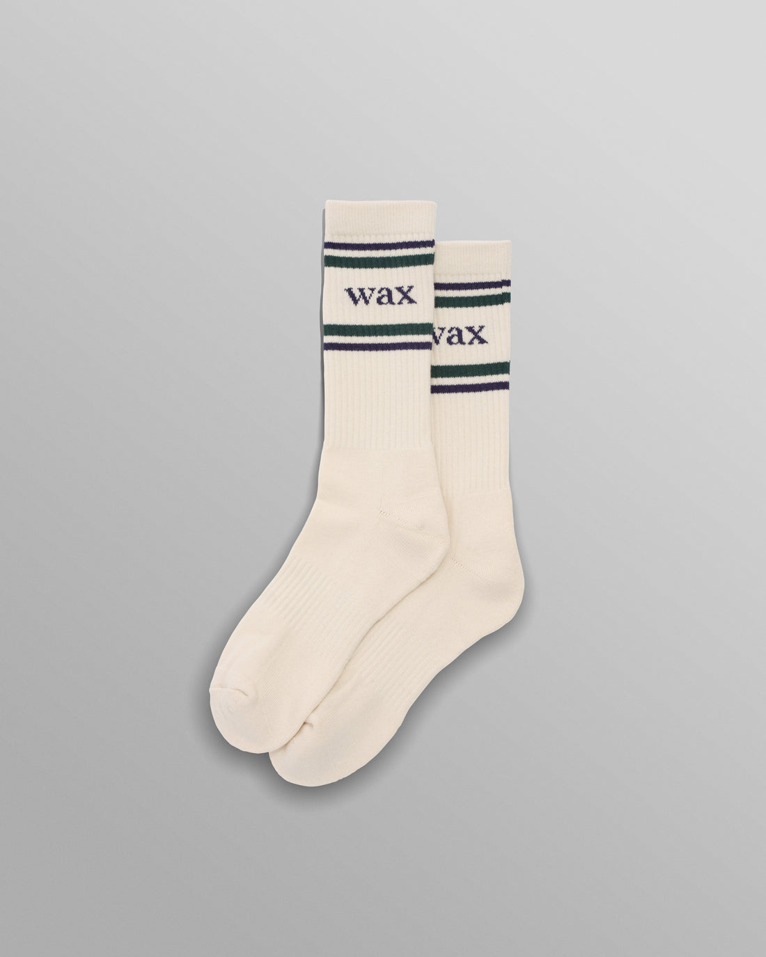 wax london men's Thorpe - Ecru And Navy Branded Stripe Sports Sock