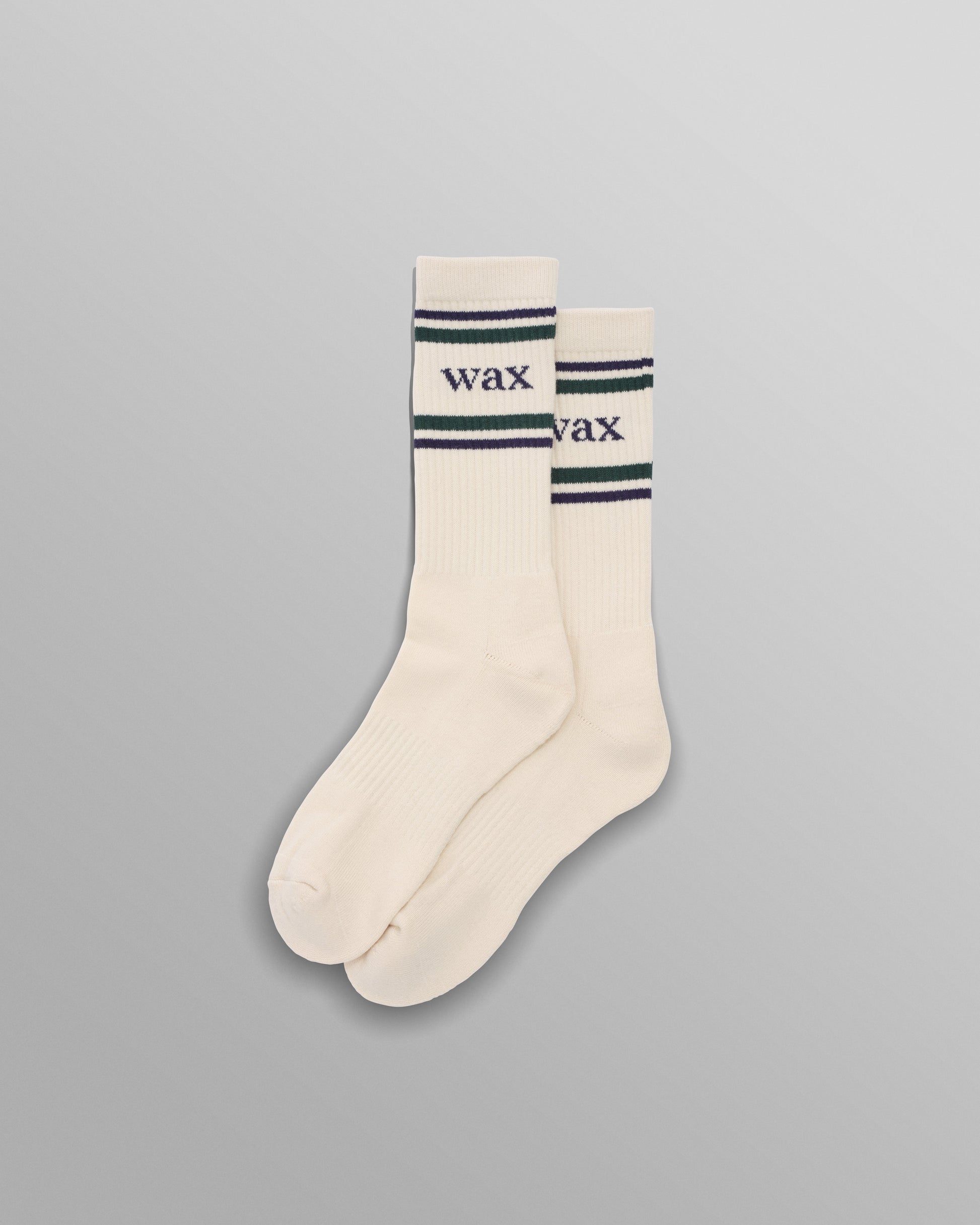 wax london men's Thorpe - Ecru And Navy Branded Stripe Sports Sock