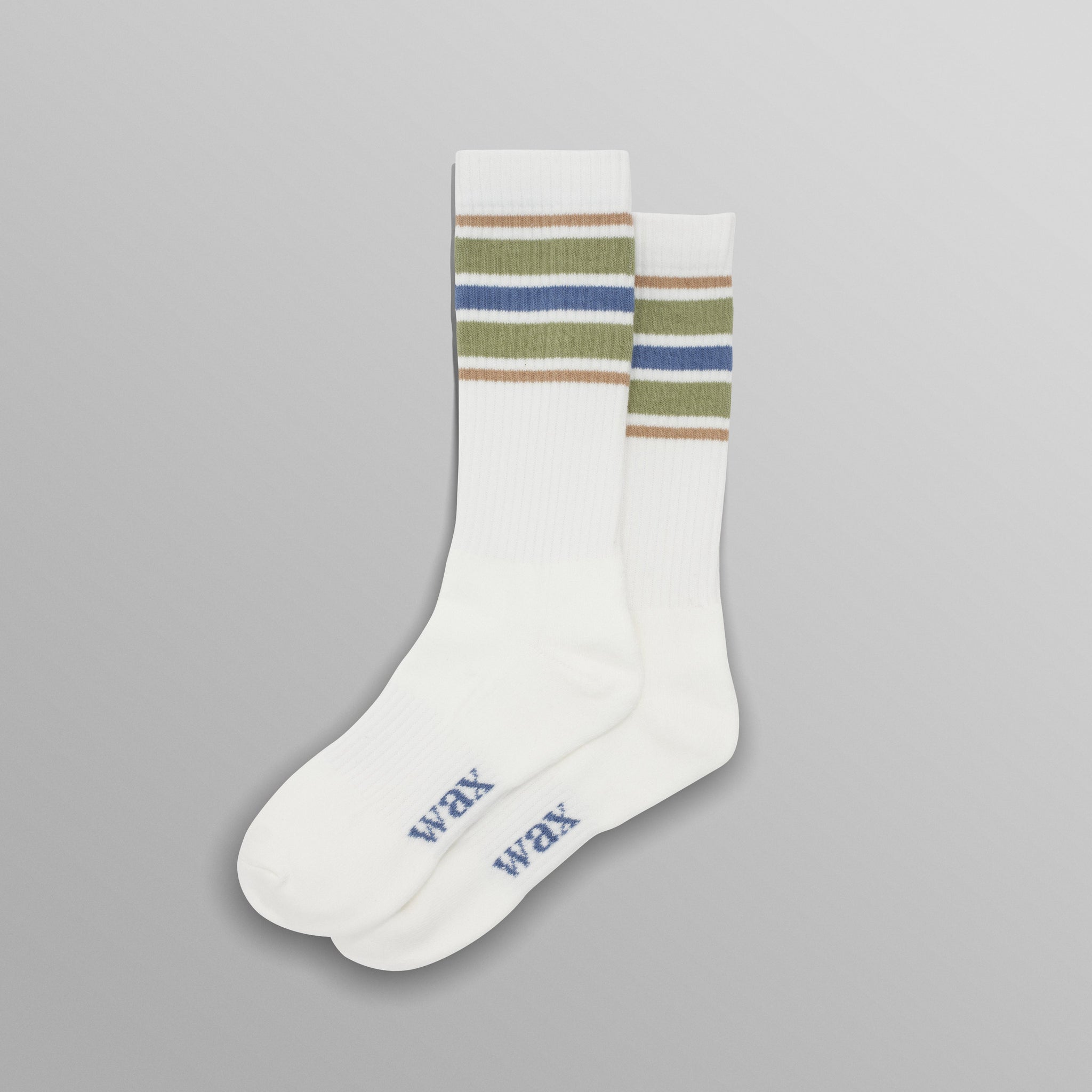 wax london men's Thorpe - White And Sage Branded Stripe Socks