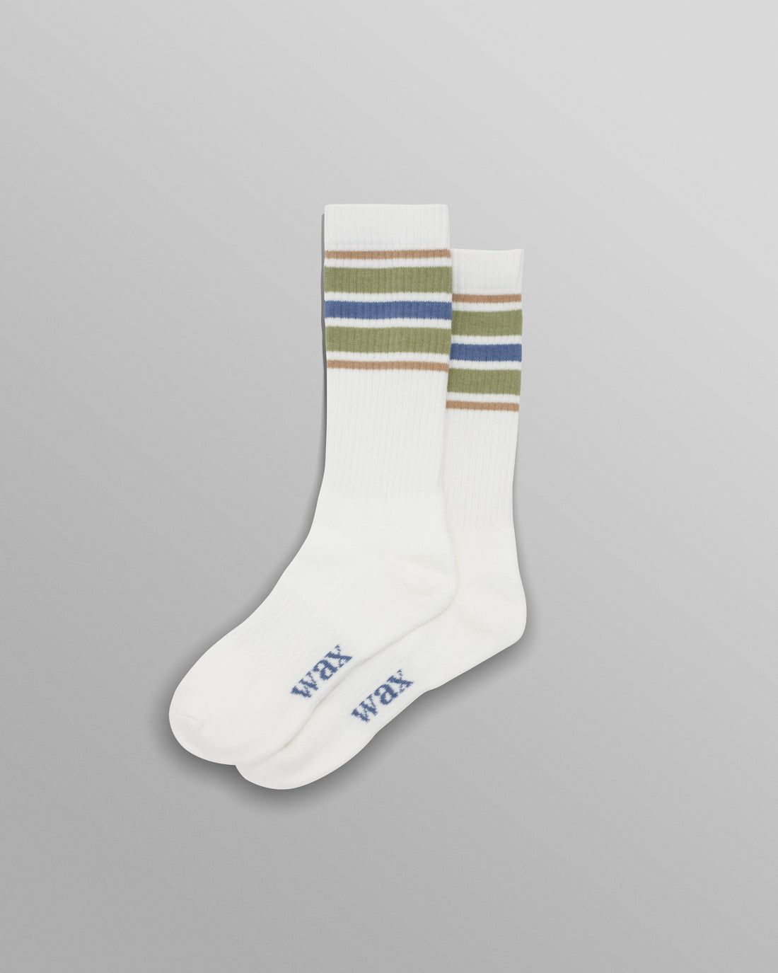 wax london men's Thorpe - White And Sage Branded Stripe Socks