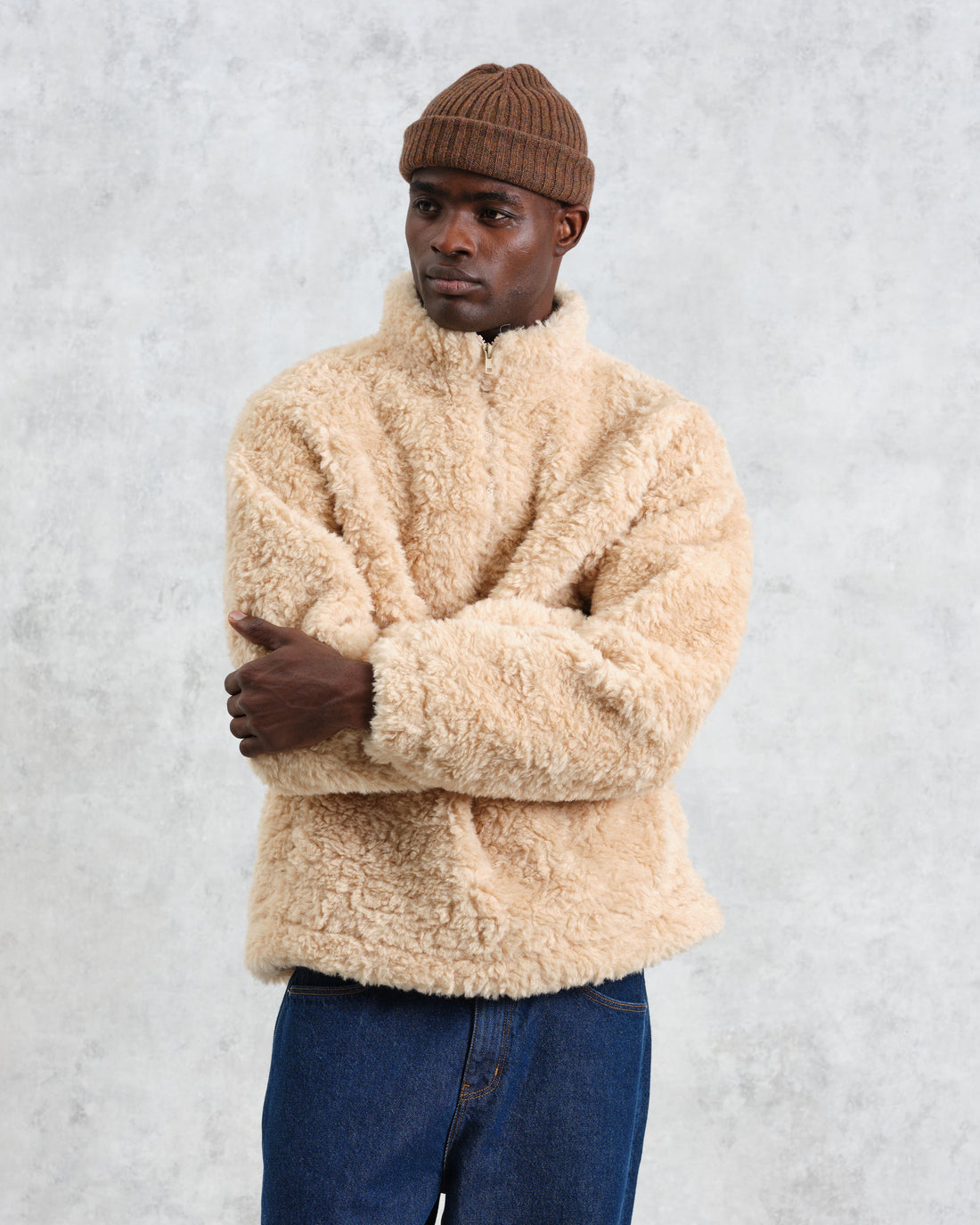 wax london men's Trimms - Beige Borg Jacket
