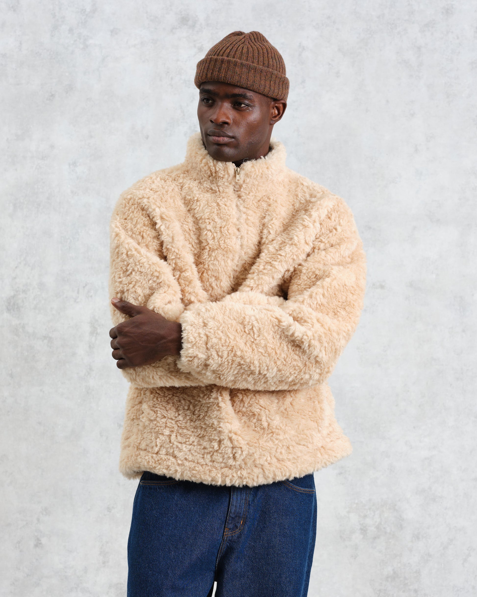 wax london men's Trimms - Beige Borg Jacket