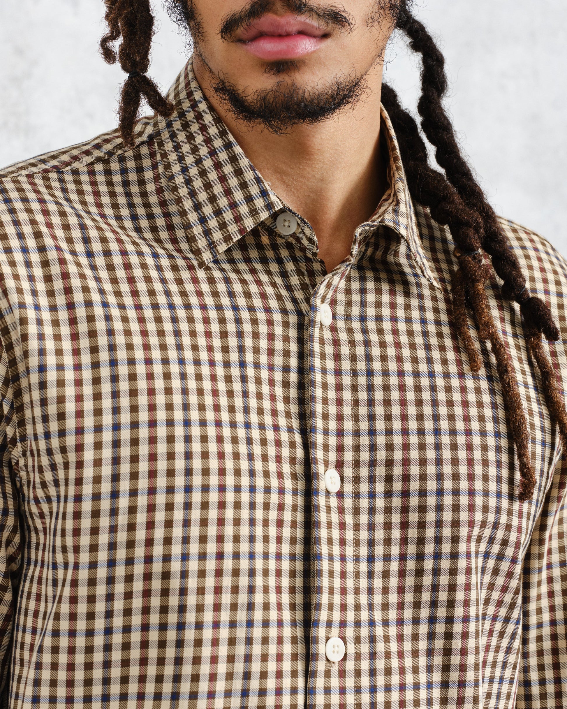 wax london men's Trin - Beige Check Cotton Shirt