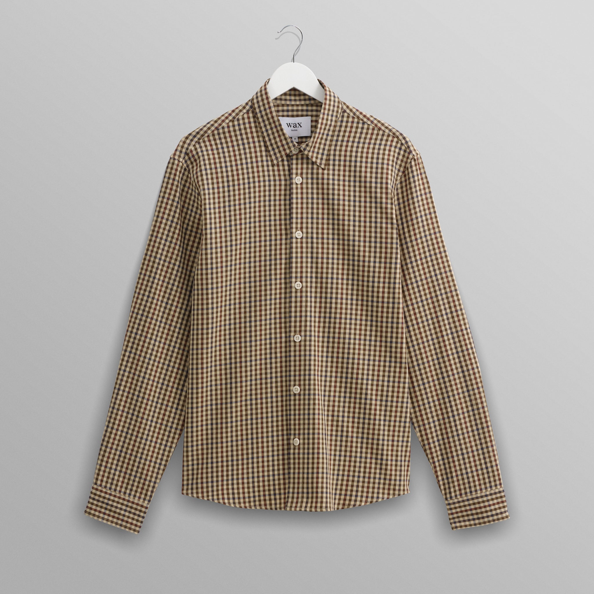 wax london men's Trin - Beige Check Cotton Shirt