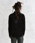 wax london men's Trin - Black Geometrical Embroidered Corduroy Shirt