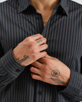 wax london men's Trin - Green Striped Cotton Shirt