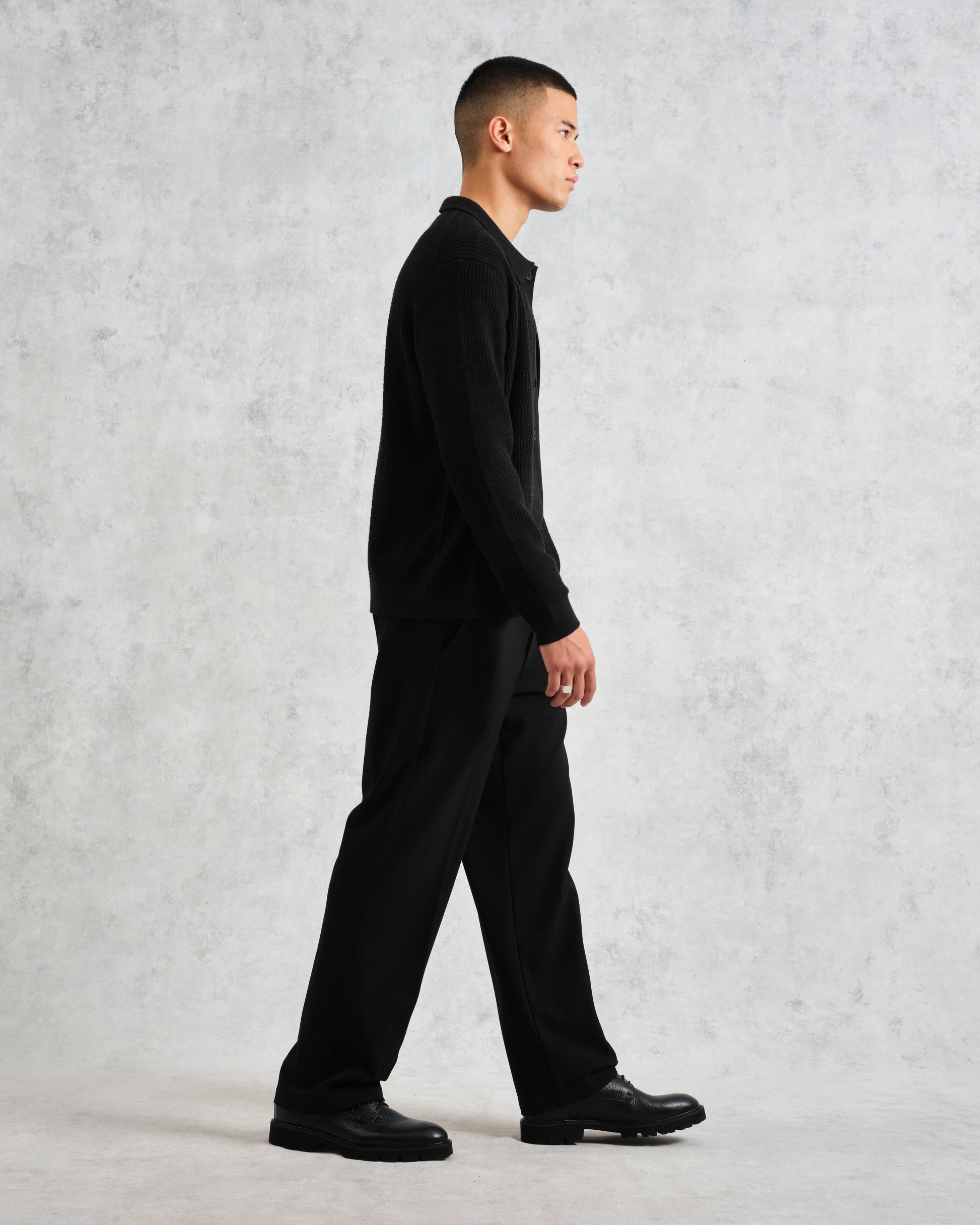 wax london men's Tristan - Black Cable Stitch Knitted Shirt