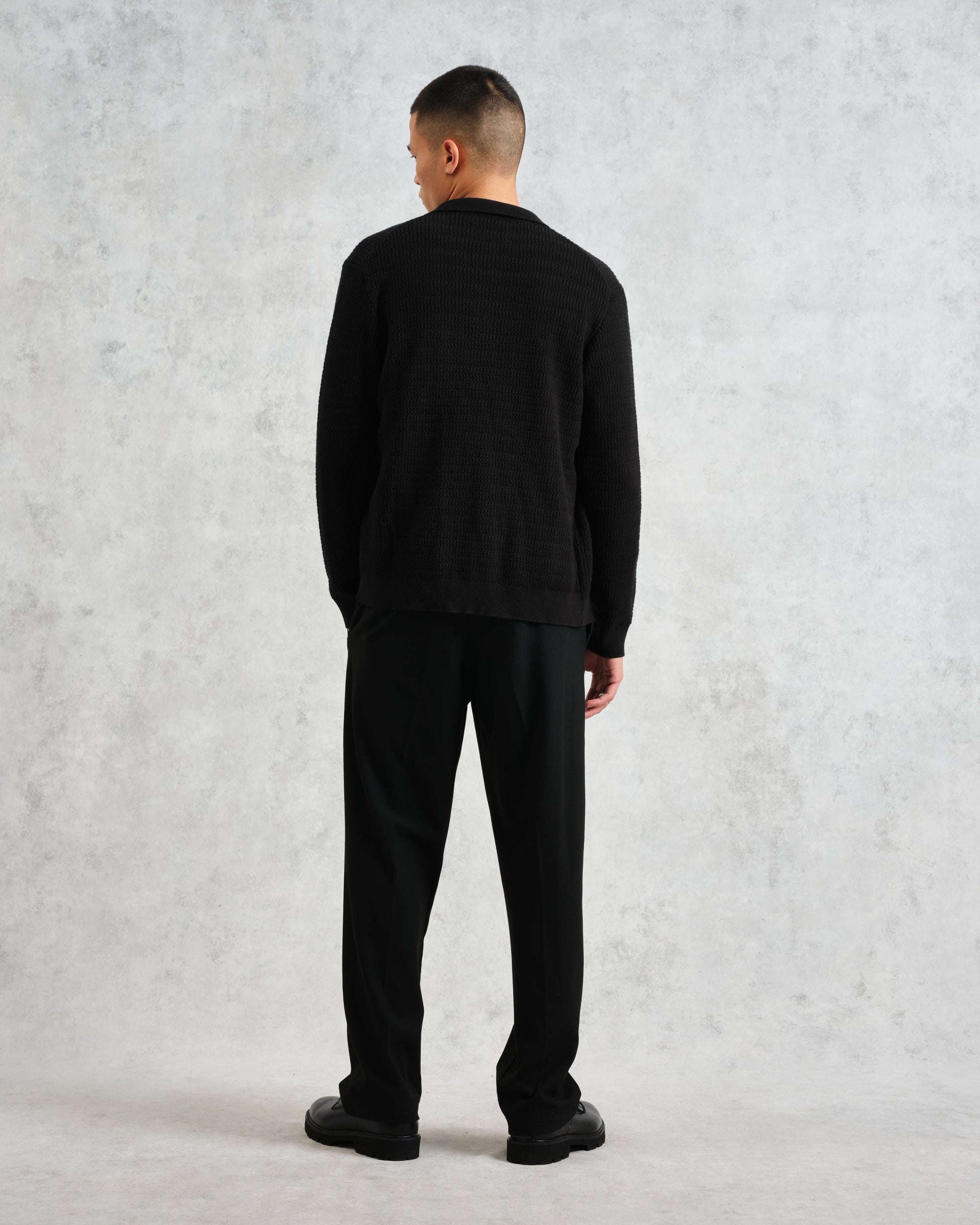 wax london men's Tristan - Black Cable Stitch Knitted Shirt