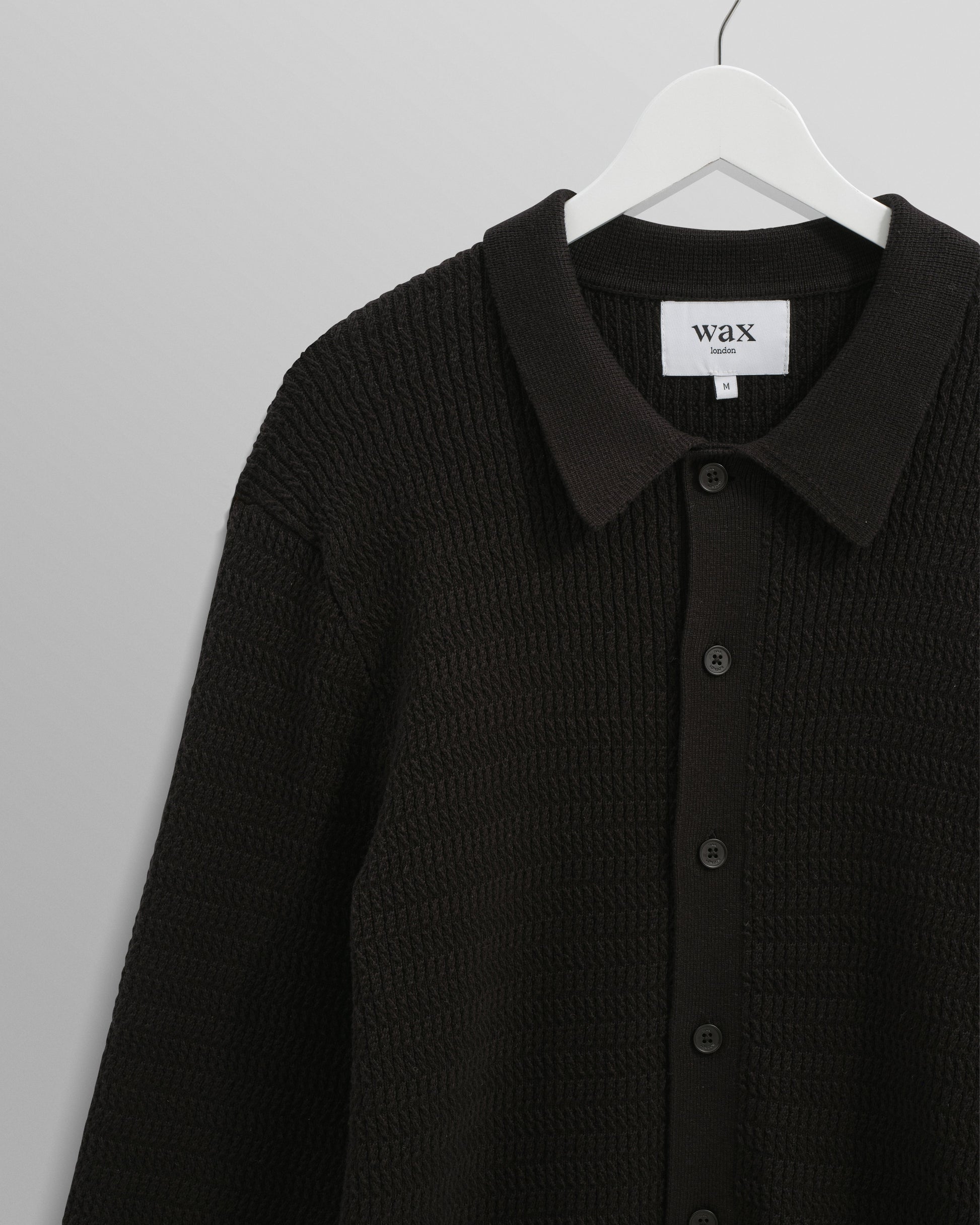wax london men's Tristan - Black Cable Stitch Knitted Shirt