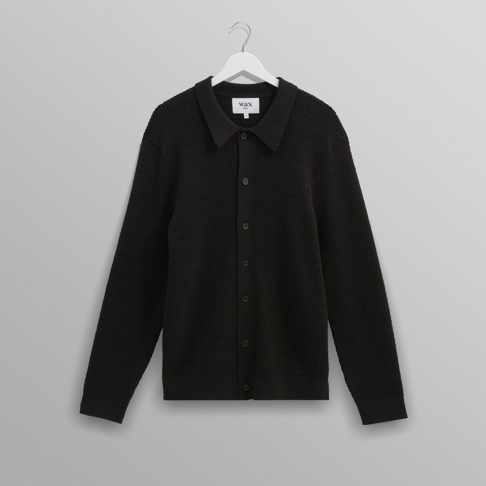 wax london men's Tristan - Black Cable Stitch Knitted Shirt
