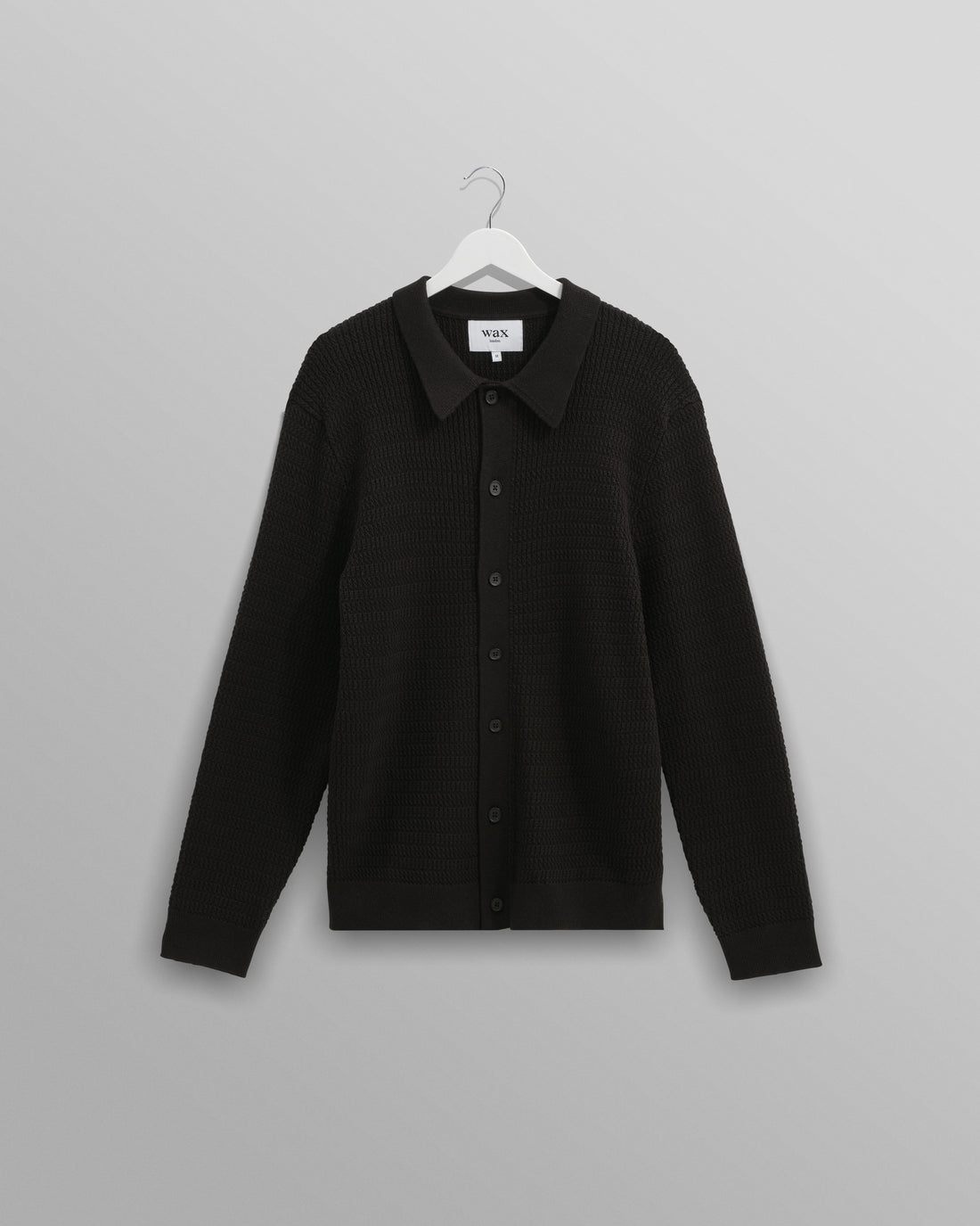 wax london men's Tristan - Black Cable Stitch Knitted Shirt