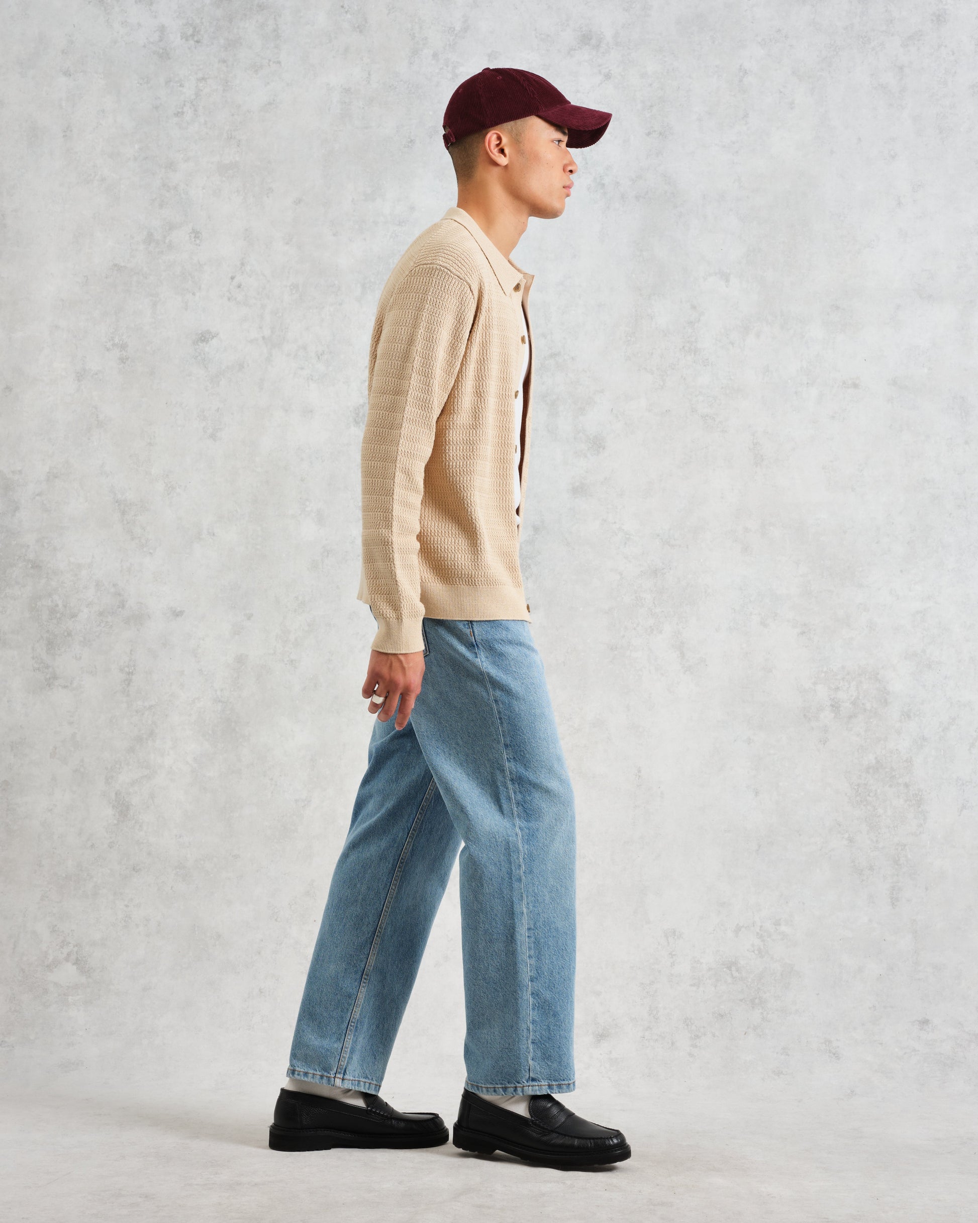 wax london men's Tristan - Sand Cable Stitch Knitted Shirt