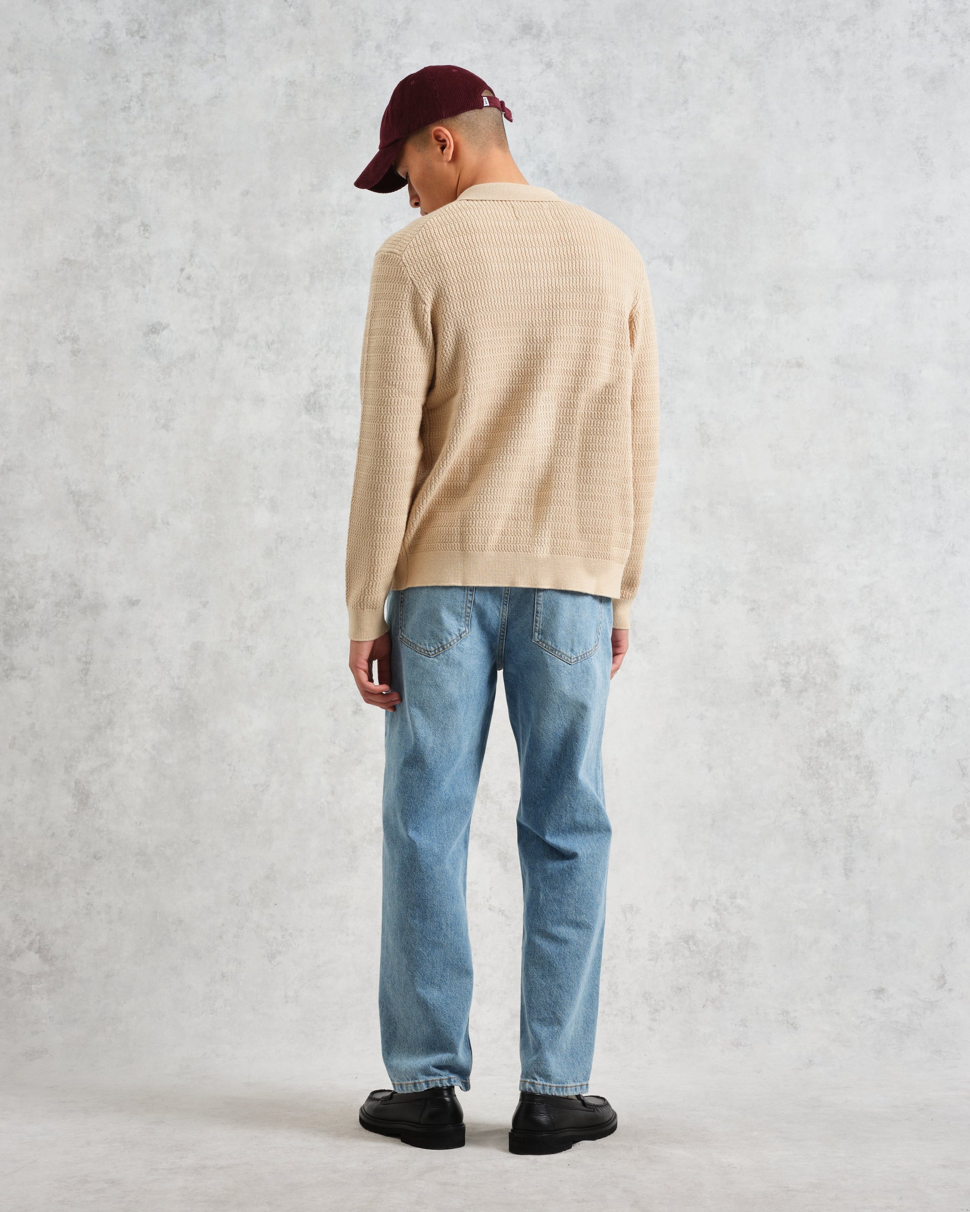 wax london men's Tristan - Sand Cable Stitch Knitted Shirt