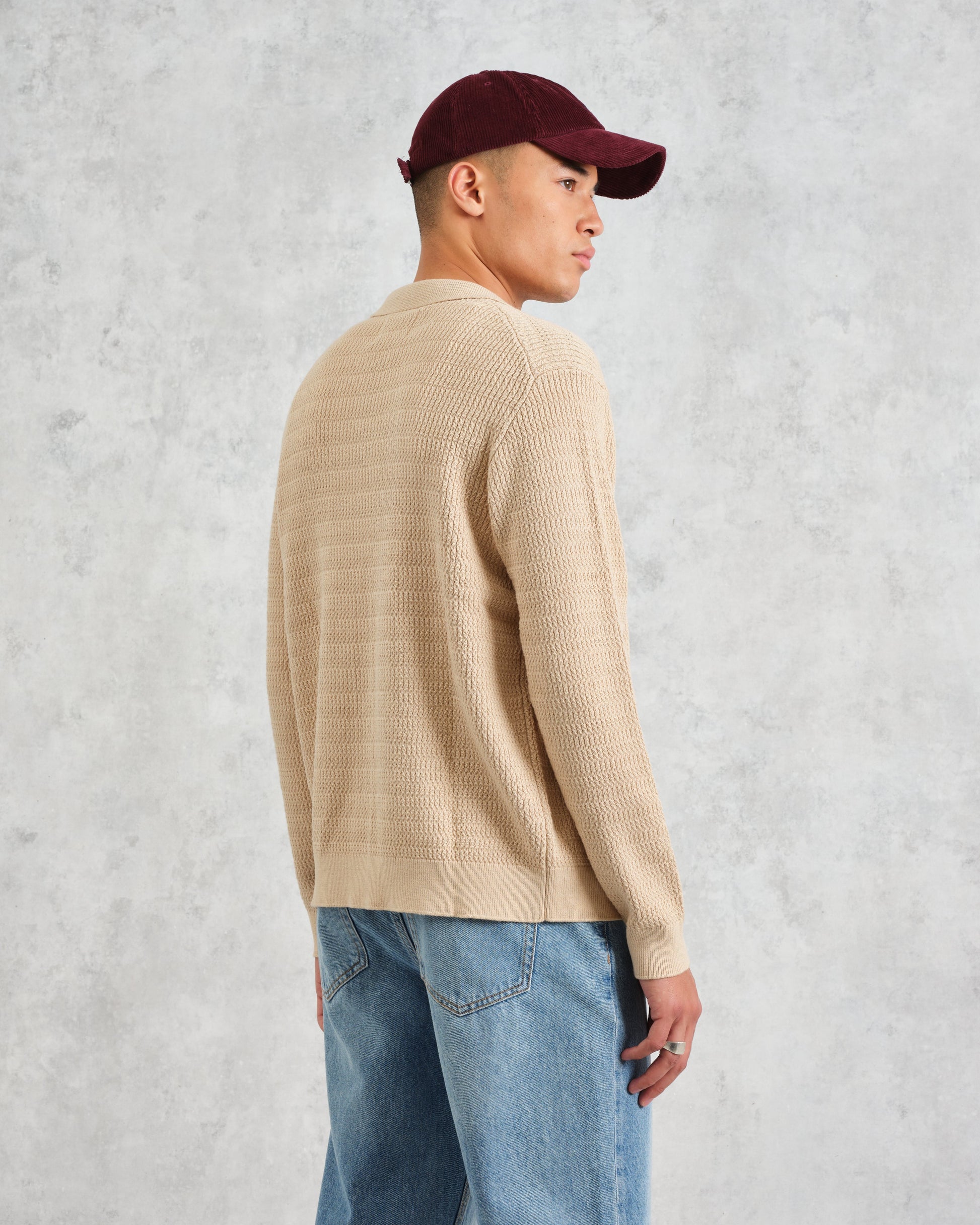 wax london men's Tristan - Sand Cable Stitch Knitted Shirt