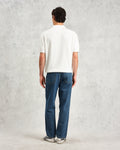 wax london men's Turin - Blue And Ecru Retro Stripe Knitted Cotton Polo