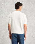 wax london men's Turin - Blue And Ecru Retro Stripe Knitted Cotton Polo