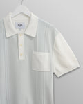 wax london men's Turin - Blue And Ecru Retro Stripe Knitted Cotton Polo