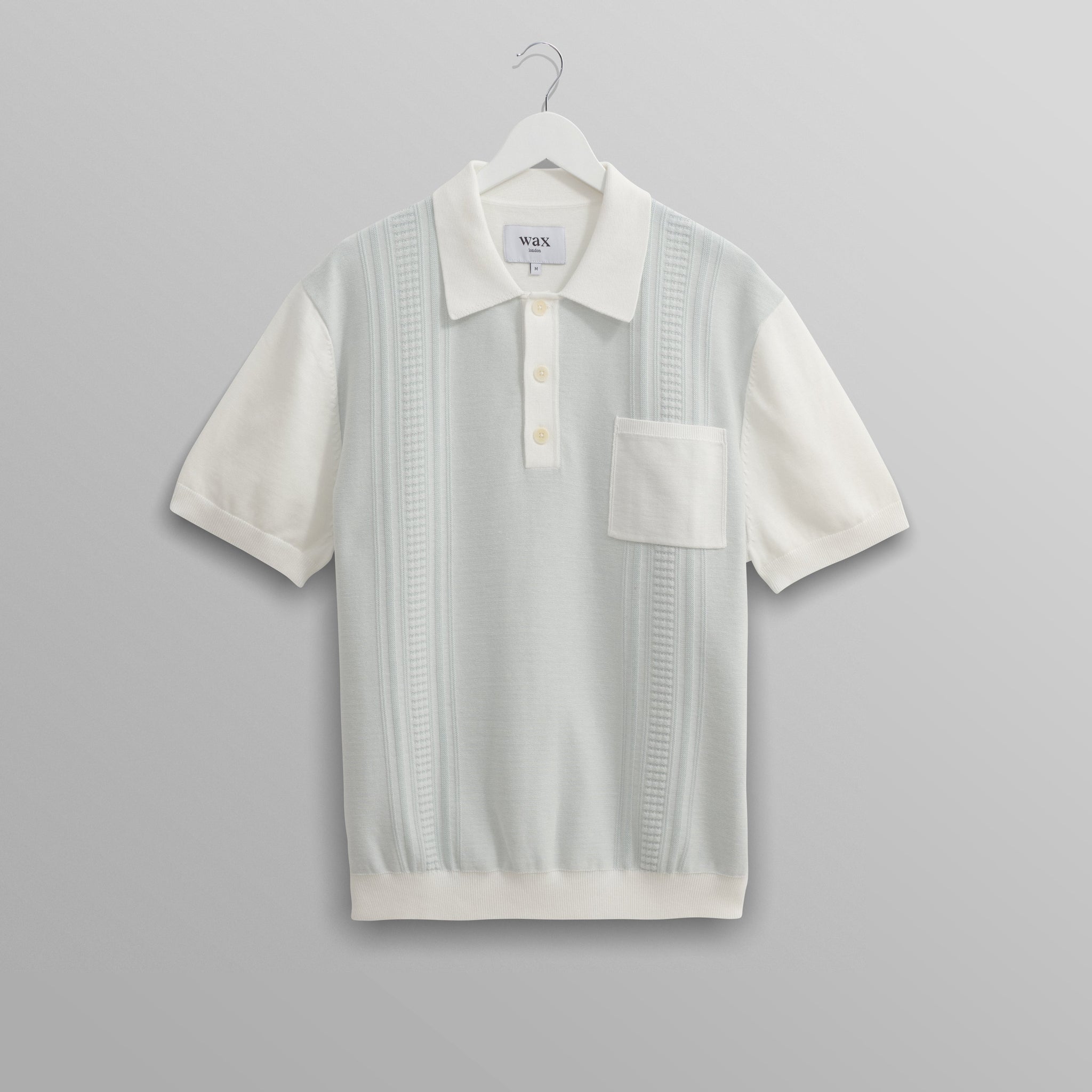 wax london men's Turin - Blue And Ecru Retro Stripe Knitted Cotton Polo