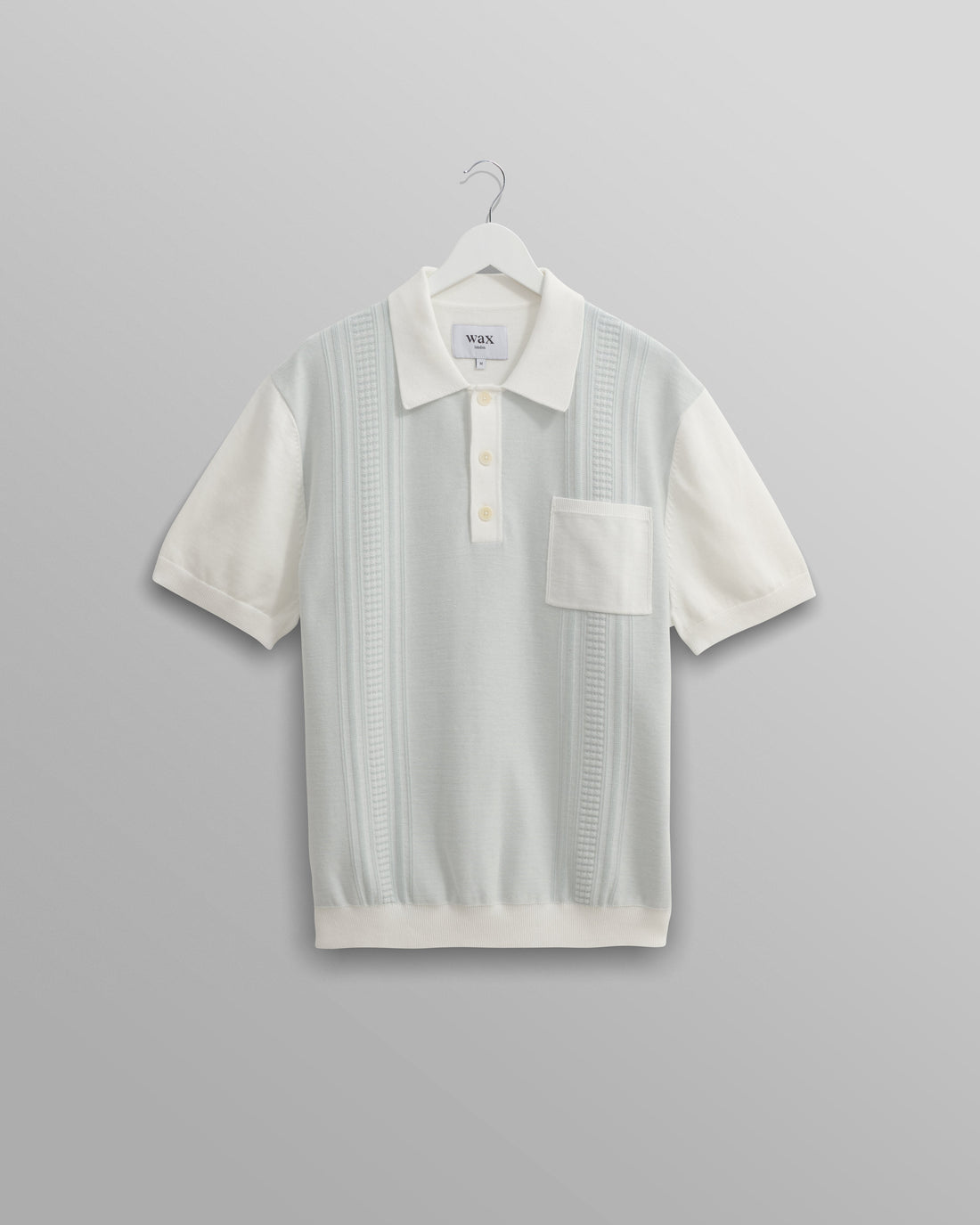 wax london men's Turin - Blue And Ecru Retro Stripe Knitted Cotton Polo