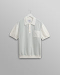 wax london men's Turin - Blue And Ecru Retro Stripe Knitted Cotton Polo