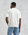 wax london men's Turin - Ecru Slub Knitted Cotton And Linen Polo