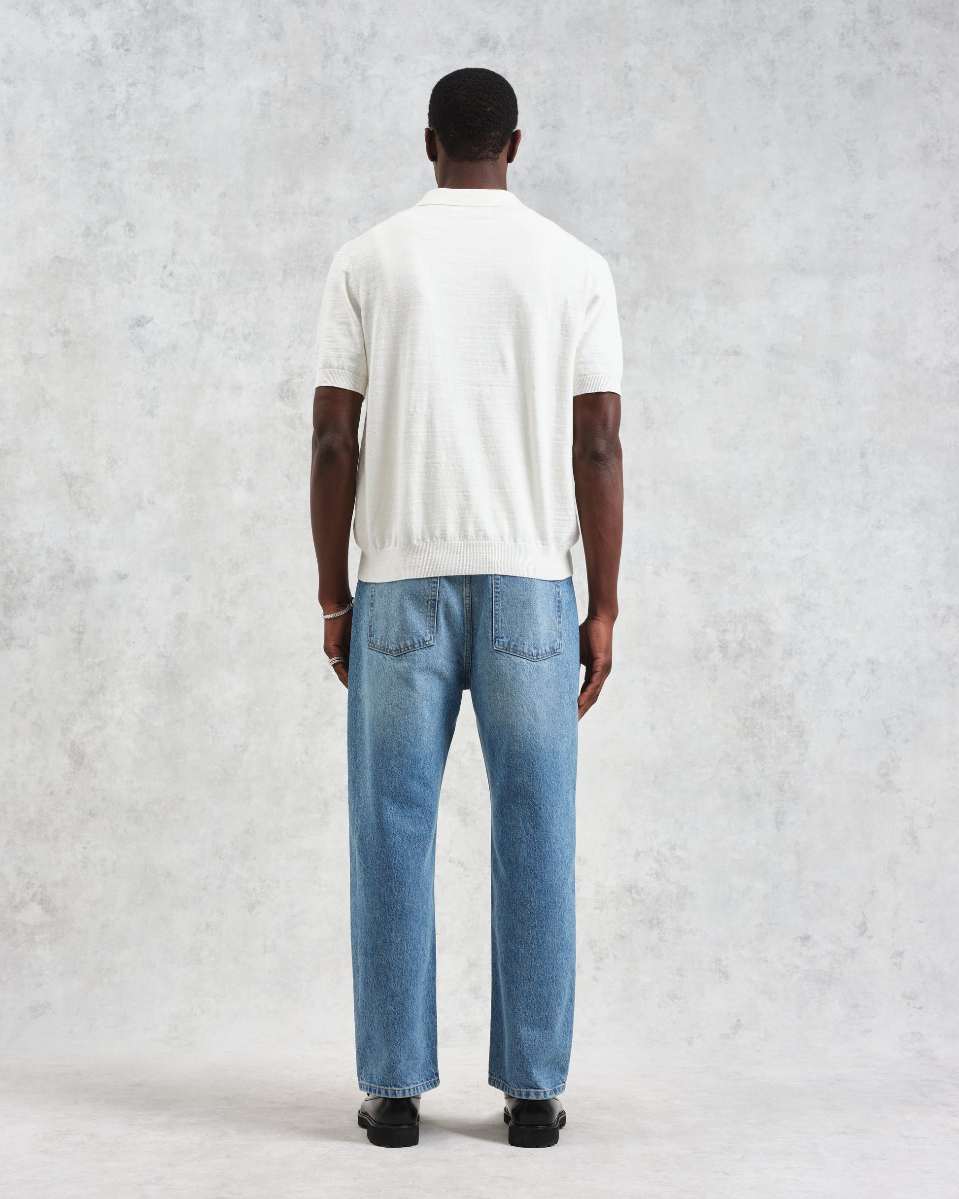 wax london men's Turin - Ecru Slub Knitted Cotton And Linen Polo