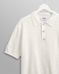wax london men's Turin - Ecru Slub Knitted Cotton And Linen Polo