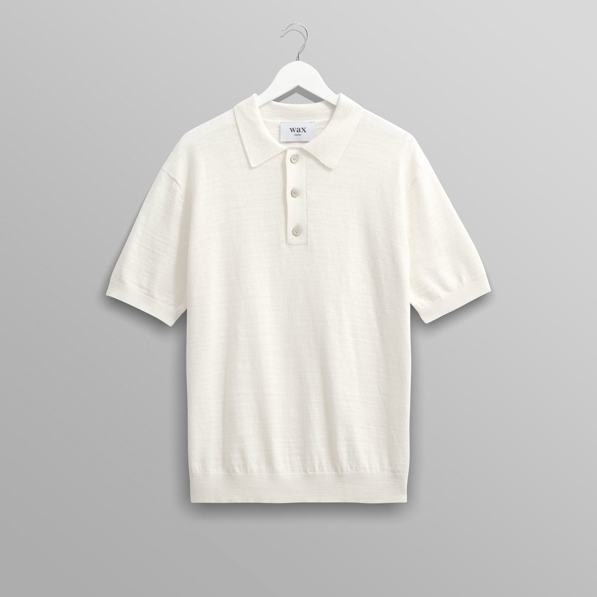 wax london men's Turin - Ecru Slub Knitted Cotton And Linen Polo