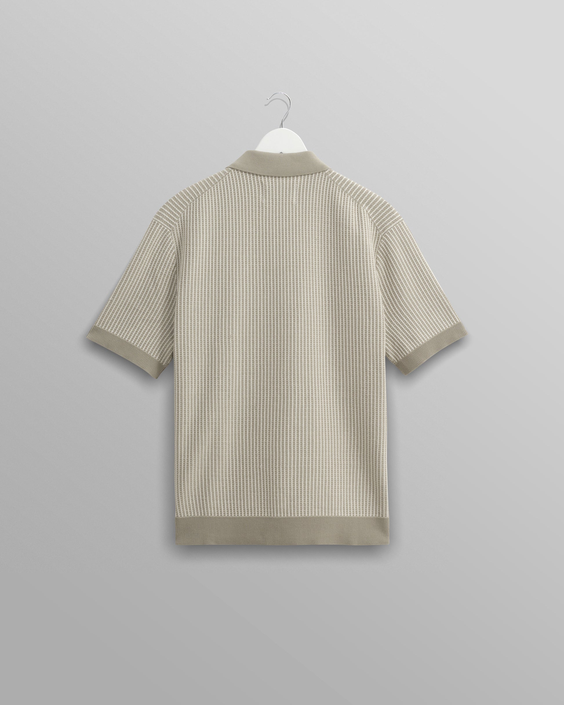 wax london men's Turin - Light Khaki Ladder Stripe Knitted Cotton Polo