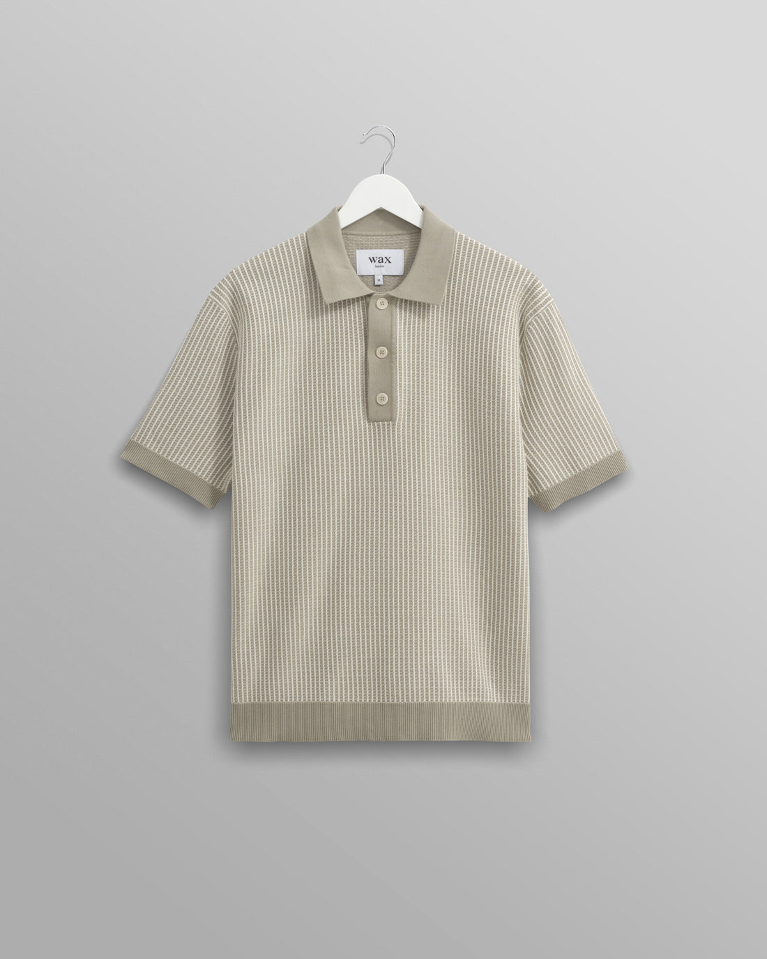 wax london men's Turin - Light Khaki Ladder Stripe Knitted Cotton Polo