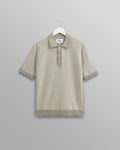 wax london men's Turin - Light Khaki Ladder Stripe Knitted Cotton Polo