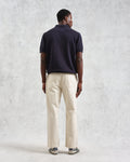 wax london men's Turin - Navy And Khaki Retro Stripe Knitted Cotton Polo