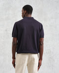 wax london men's Turin - Navy And Khaki Retro Stripe Knitted Cotton Polo