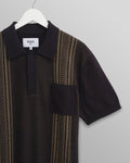 wax london men's Turin - Navy And Khaki Retro Stripe Knitted Cotton Polo
