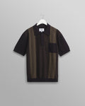 wax london men's Turin - Navy And Khaki Retro Stripe Knitted Cotton Polo