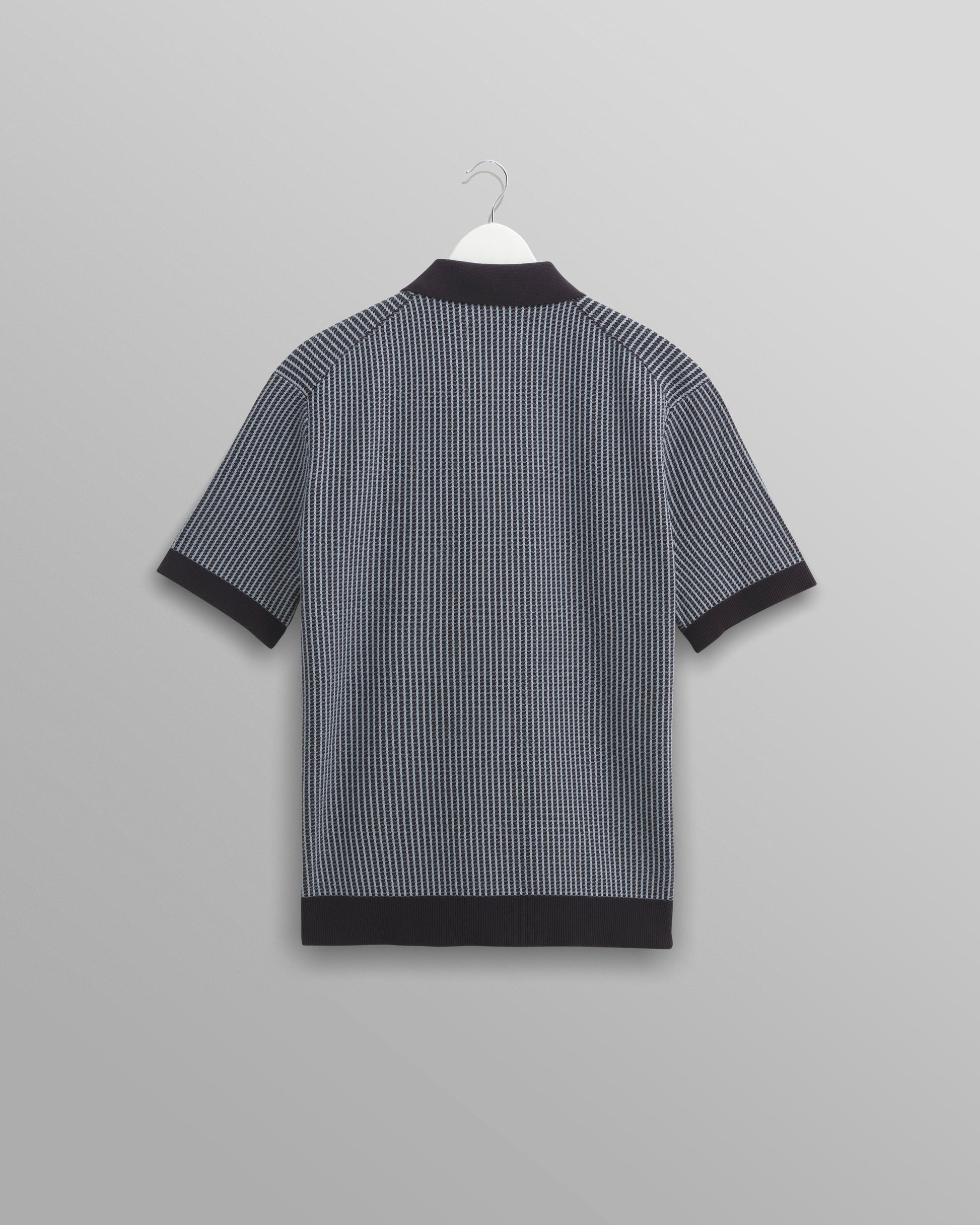 wax london men's Turin - Navy Ladder Stripe Knitted Cotton Polo
