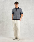wax london men's Turin - Navy Ladder Stripe Knitted Cotton Polo