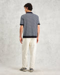 wax london men's Turin - Navy Ladder Stripe Knitted Cotton Polo