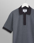 wax london men's Turin - Navy Ladder Stripe Knitted Cotton Polo