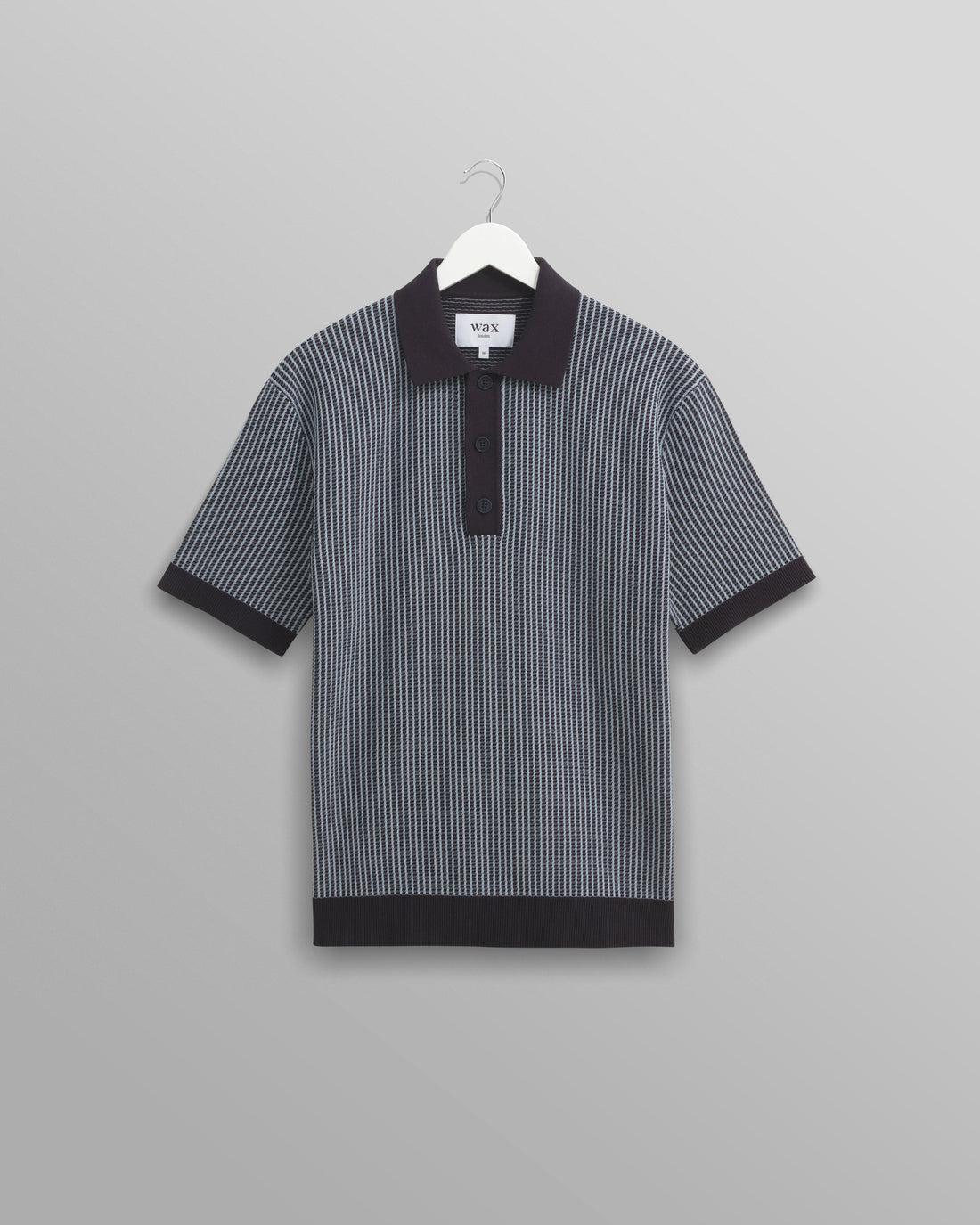 wax london men's Turin - Navy Ladder Stripe Knitted Cotton Polo