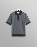 wax london men's Turin - Navy Ladder Stripe Knitted Cotton Polo