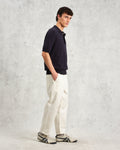 wax london men's Turin - Navy Slub Knitted Cotton And Linen Polo