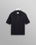 wax london men's Turin - Navy Slub Knitted Cotton And Linen Polo