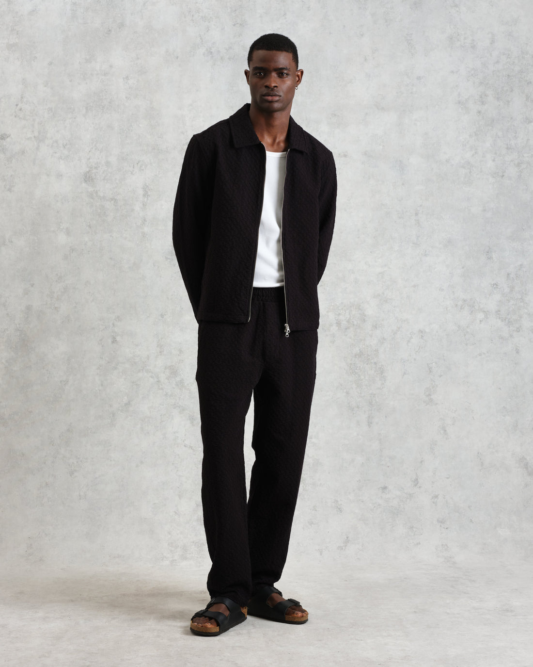 wax london men's Tyne - Black Floral Diamond Cotton Trousers
