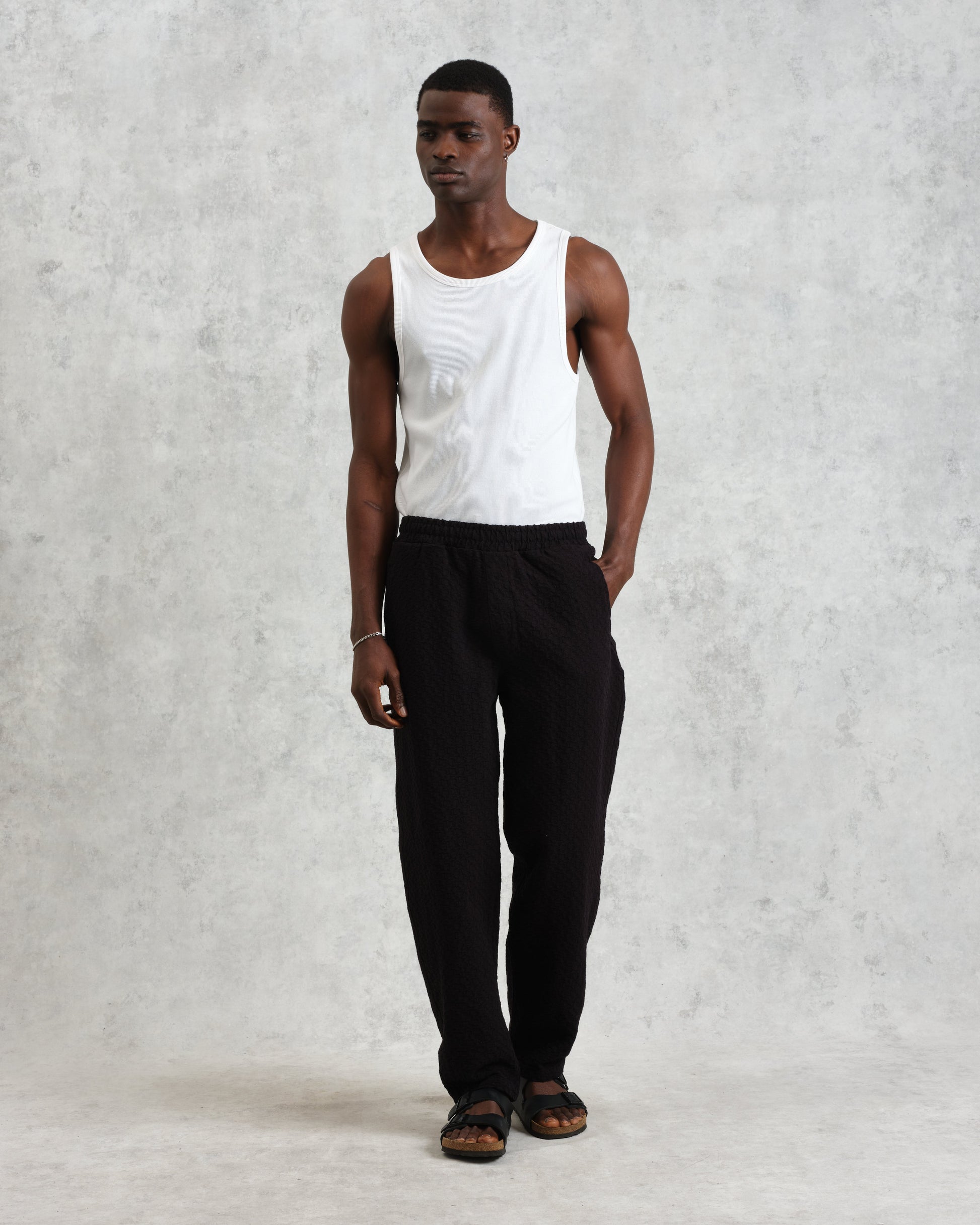 wax london men's Tyne - Black Floral Diamond Cotton Trousers