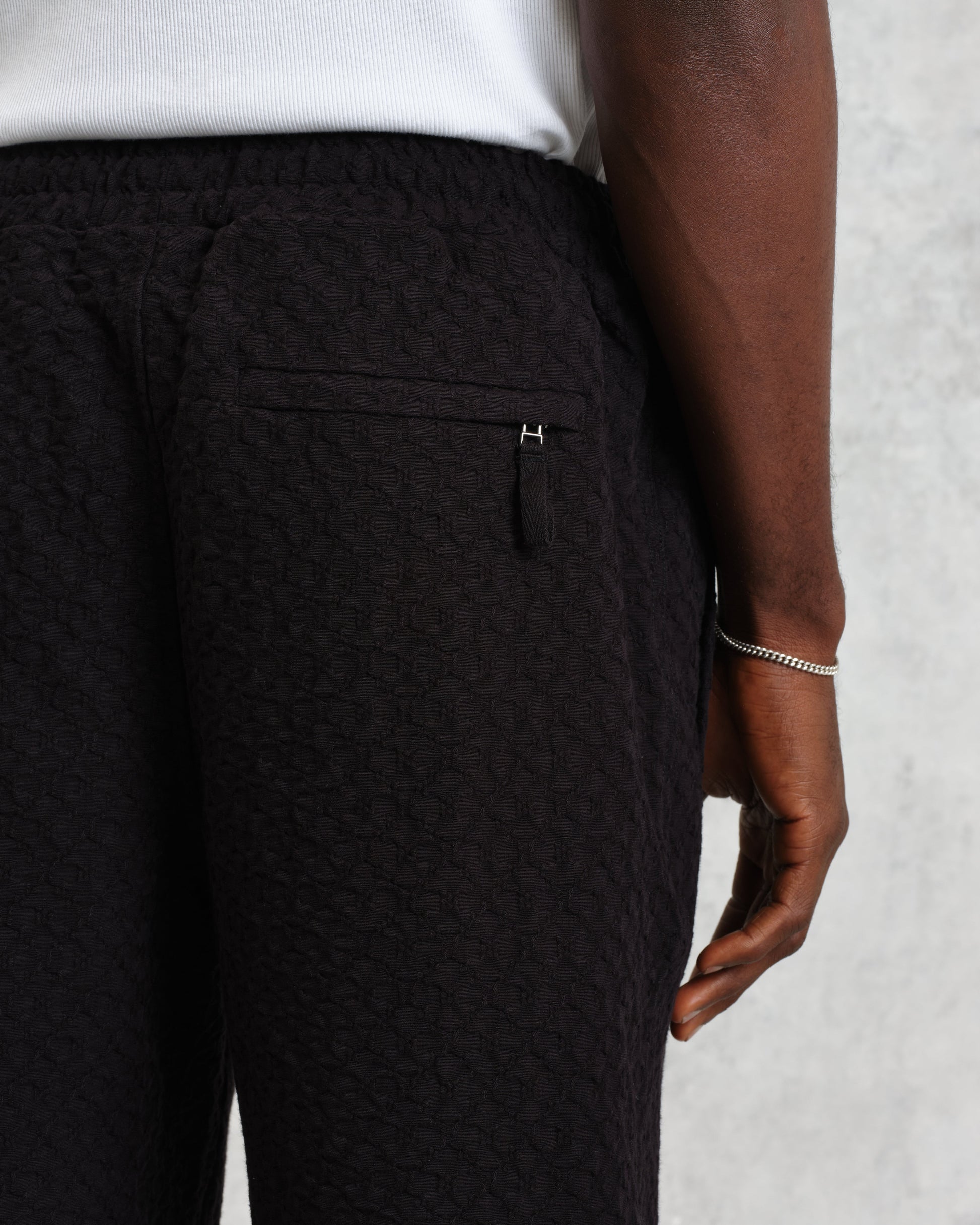 wax london men's Tyne - Black Floral Diamond Cotton Trousers