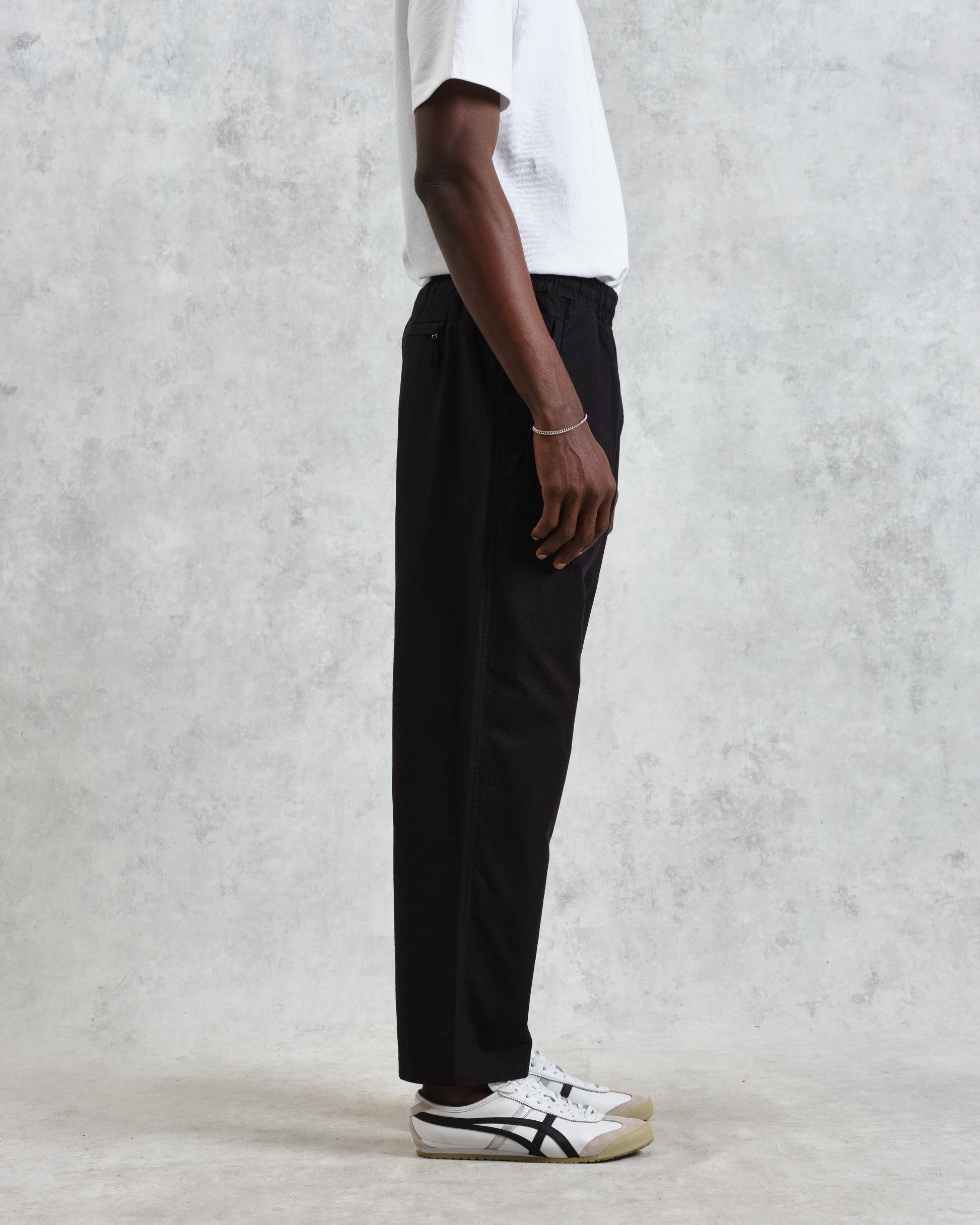 wax london men's Tyne - Black Linen Ripstop Trousers