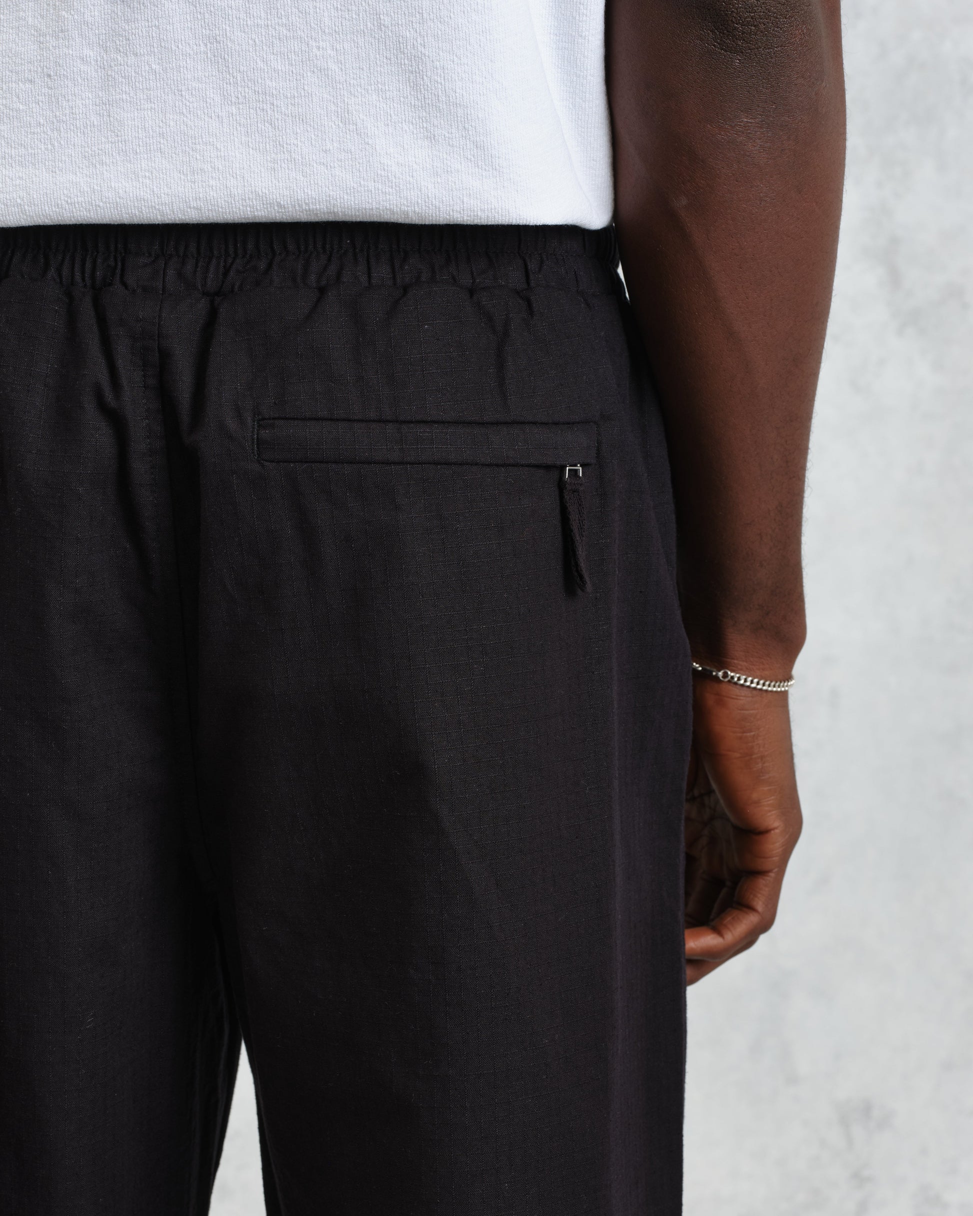 wax london men's Tyne - Black Linen Ripstop Trousers