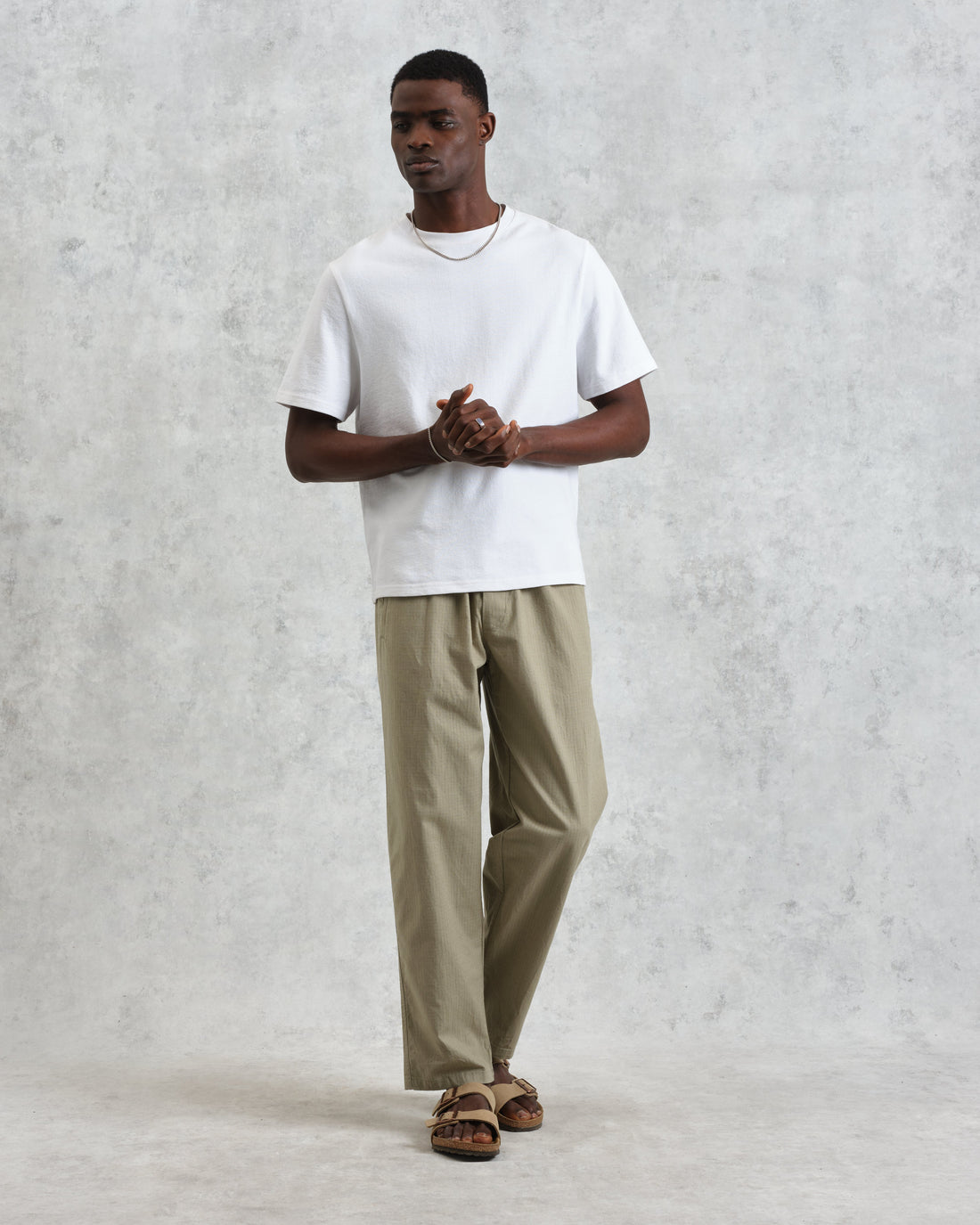 wax london men's Tyne - Light Khaki Linen Ripstop Trousers