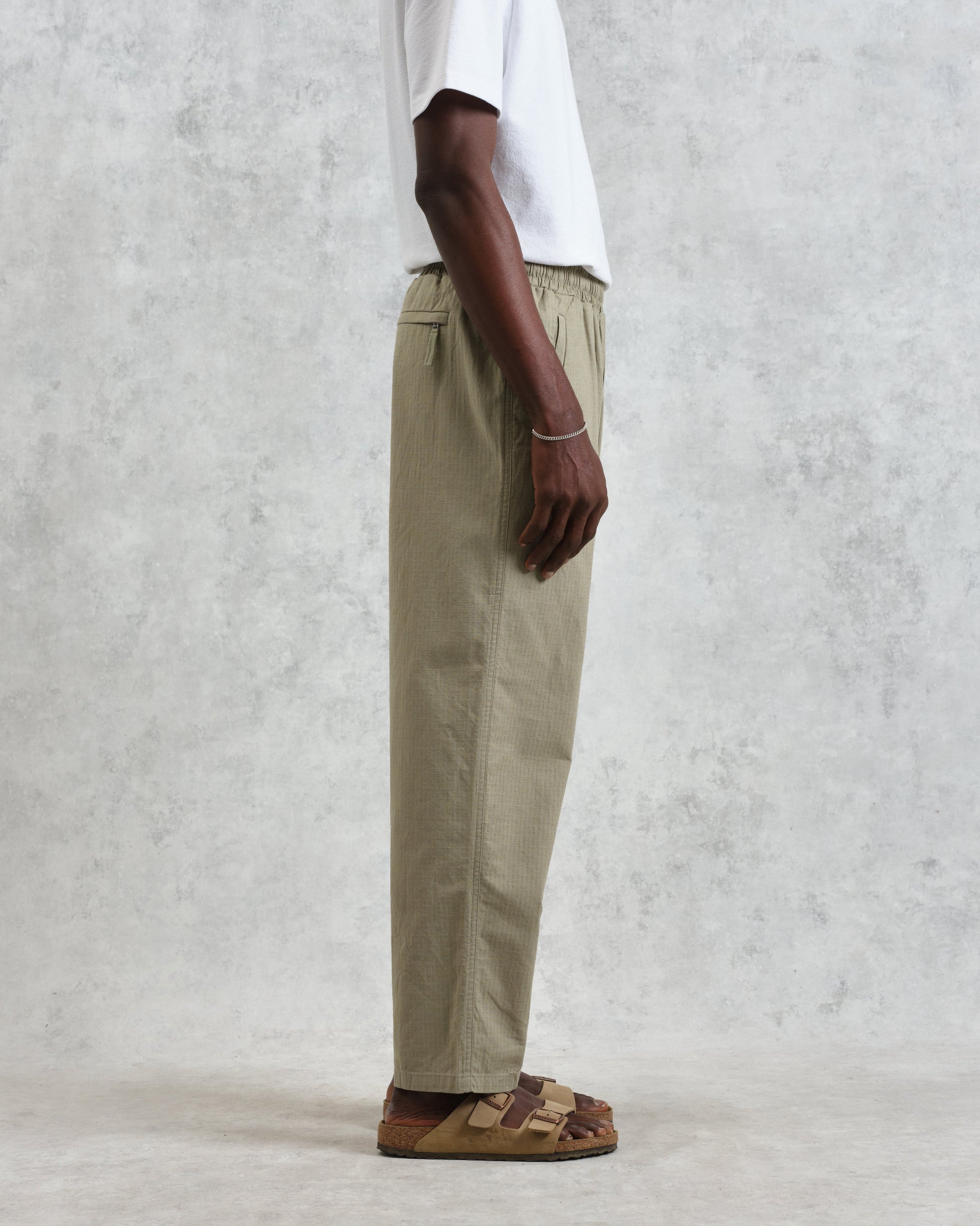wax london men's Tyne - Light Khaki Linen Ripstop Trousers